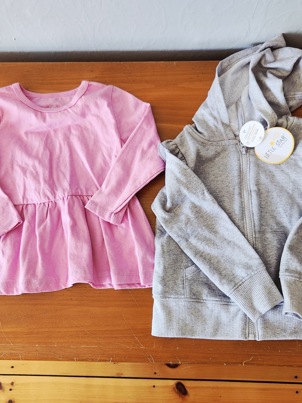 NWT Little Star Set — Pink Long Sleeve Top & Gray Zip Hoodie